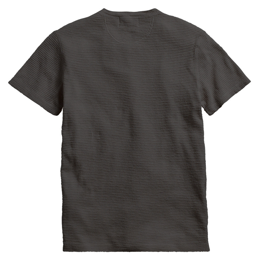 Double RL : WAFFLE-KNIT SHORT-SLEEVE HENLEY SHIRT (BLACK)