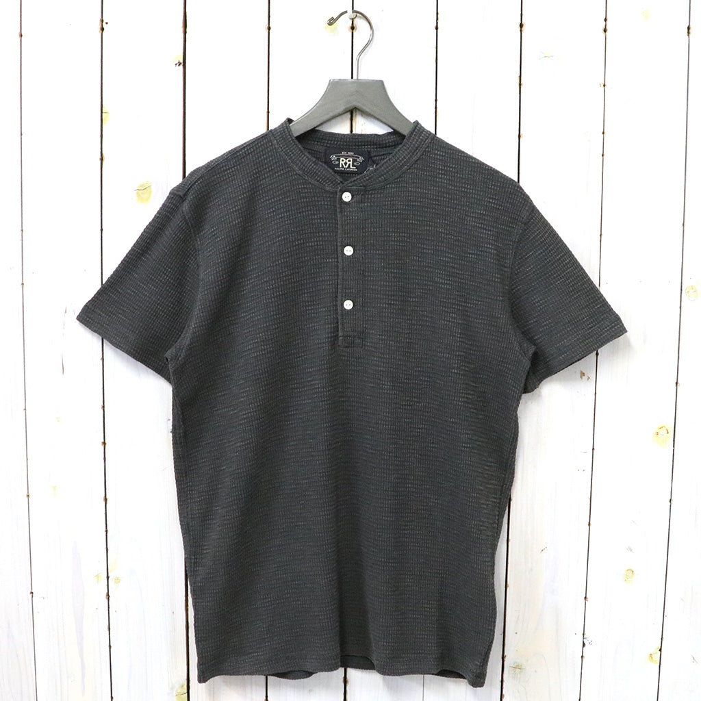 Double RL : WAFFLE-KNIT SHORT-SLEEVE HENLEY SHIRT (BLACK)