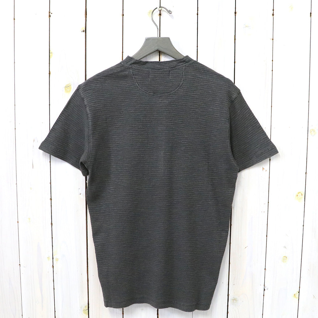 Double RL : WAFFLE-KNIT SHORT-SLEEVE HENLEY SHIRT (BLACK)