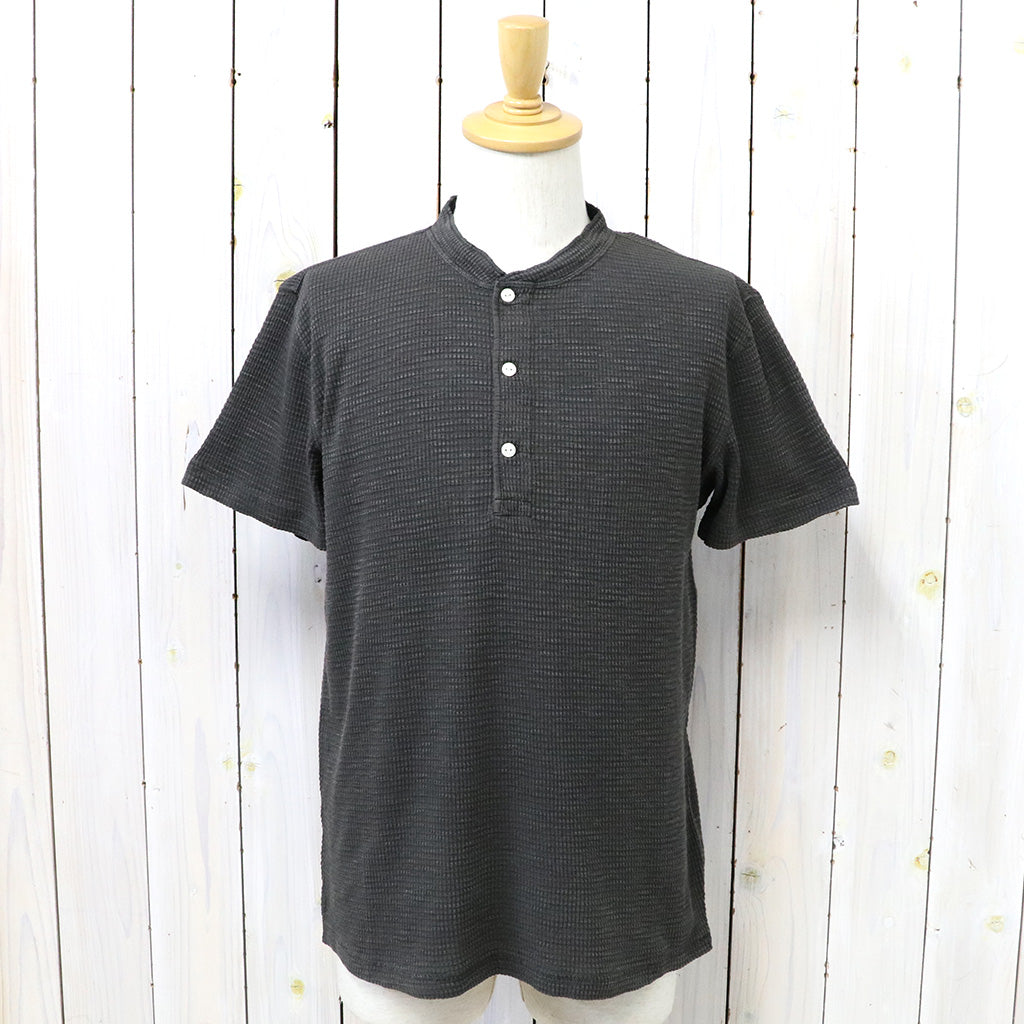 Double RL : WAFFLE-KNIT SHORT-SLEEVE HENLEY SHIRT (BLACK)