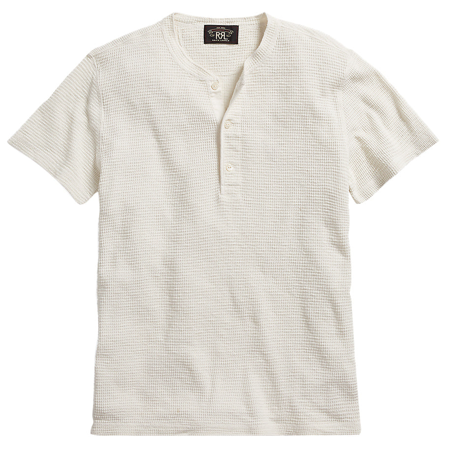 Double RL : WAFFLE-KNIT SHORT-SLEEVE HENLEY SHIRT (NATURAL)