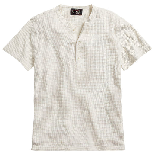 Double RL : WAFFLE-KNIT SHORT-SLEEVE HENLEY SHIRT (NATURAL)