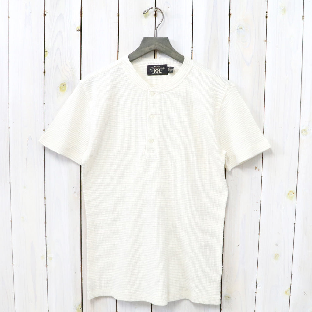 Double RL : WAFFLE-KNIT SHORT-SLEEVE HENLEY SHIRT (NATURAL)