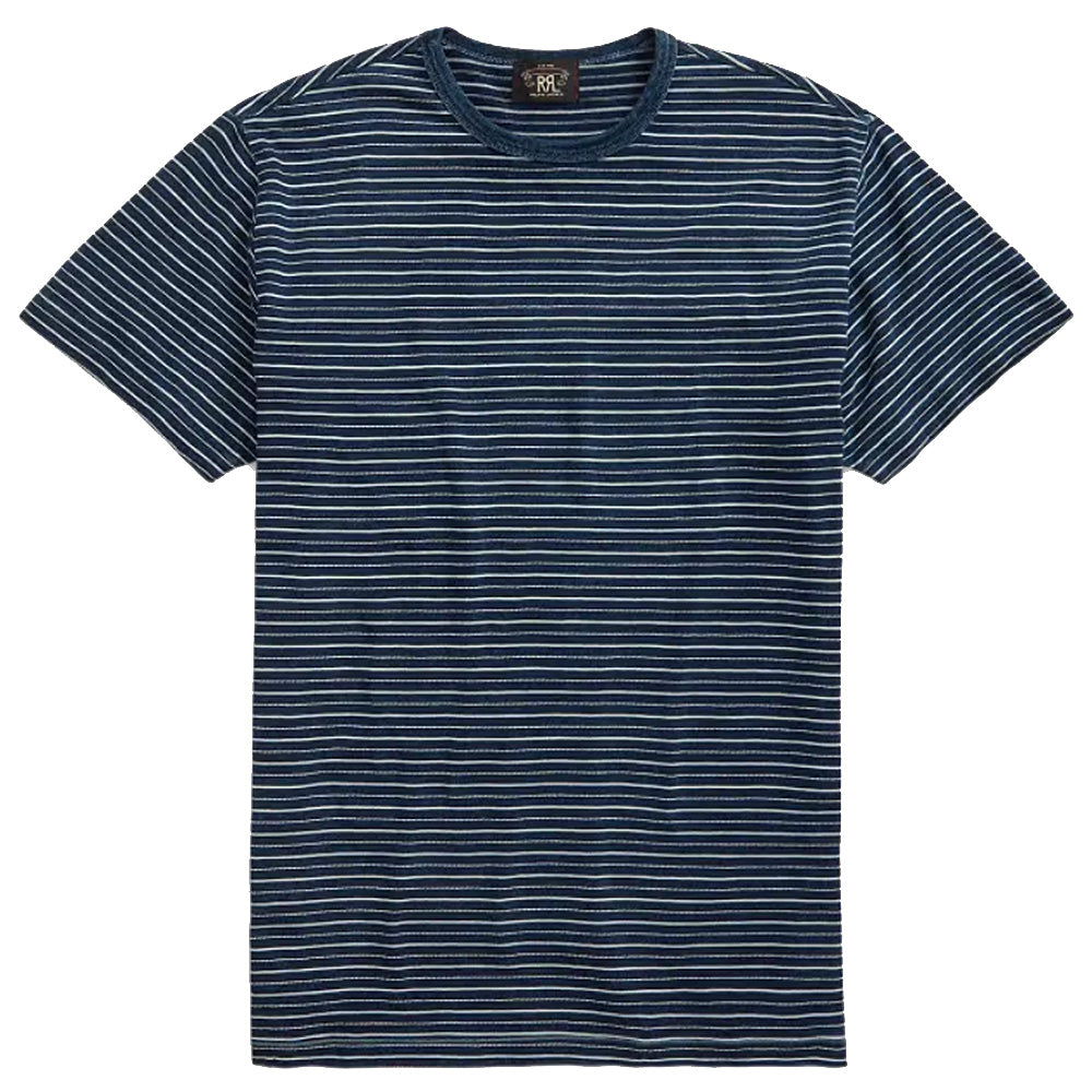 Double RL : STRIPED JERSEY CREWNECK T-SHIRT (NAVY)