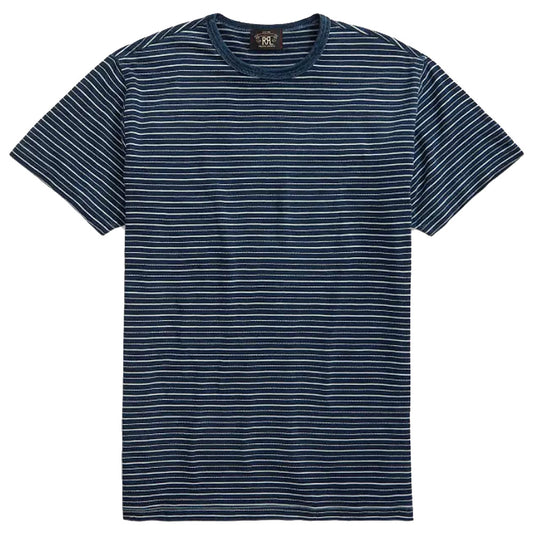 Double RL : STRIPED JERSEY CREWNECK T-SHIRT (NAVY)