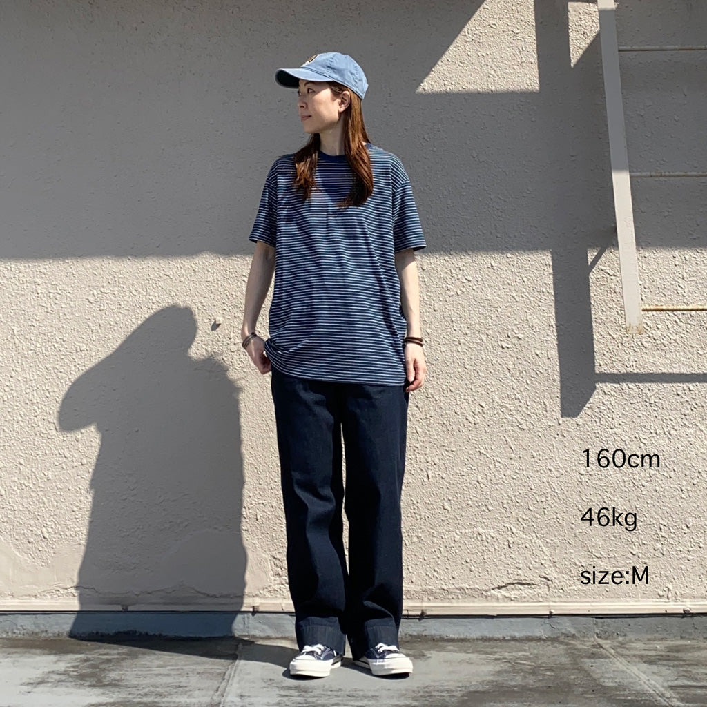 Double RL : STRIPED JERSEY CREWNECK T-SHIRT (NAVY)