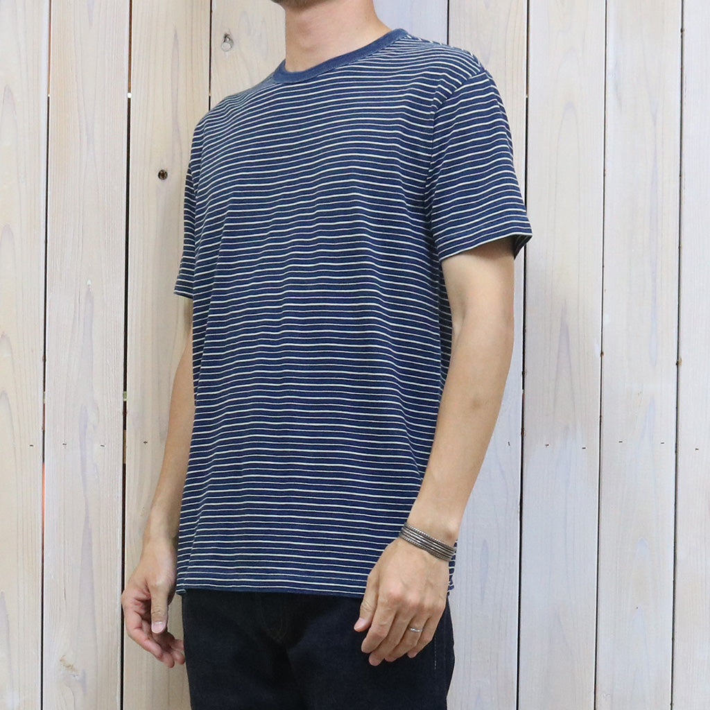 Double RL : STRIPED JERSEY CREWNECK T-SHIRT (NAVY)