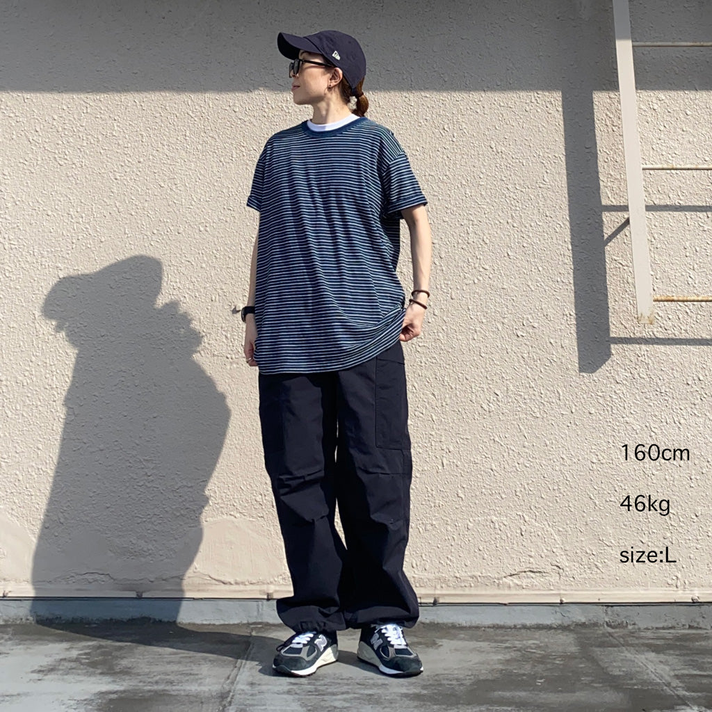 Double RL : STRIPED JERSEY CREWNECK T-SHIRT (NAVY)