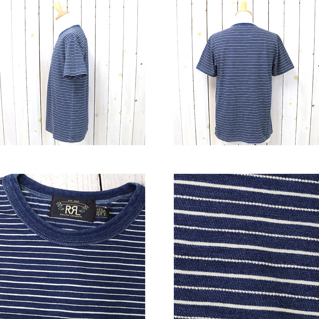 Double RL : STRIPED JERSEY CREWNECK T-SHIRT (NAVY)