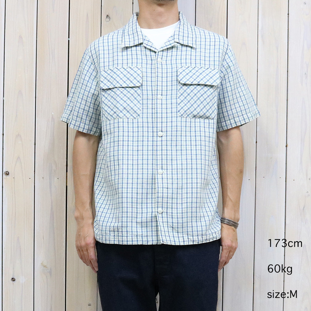 【SALE40%OFF】Double RL『CHECKED COTTON-LINEN CAMP SHIRT』(NAVY)