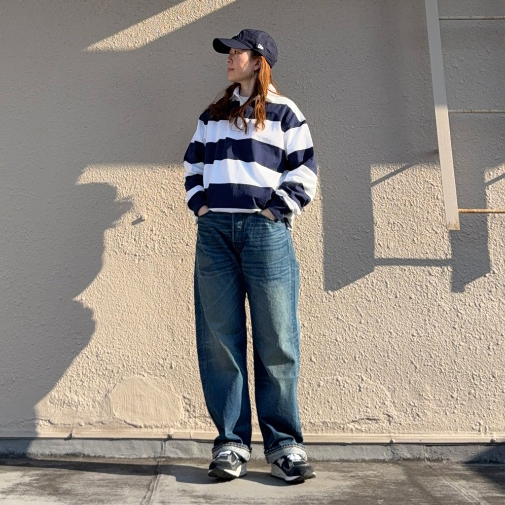 POLO RALPH LAUREN『ビックフィット ストライプド ジャージー ラグビーシャツ』(WHITE/NAVY)