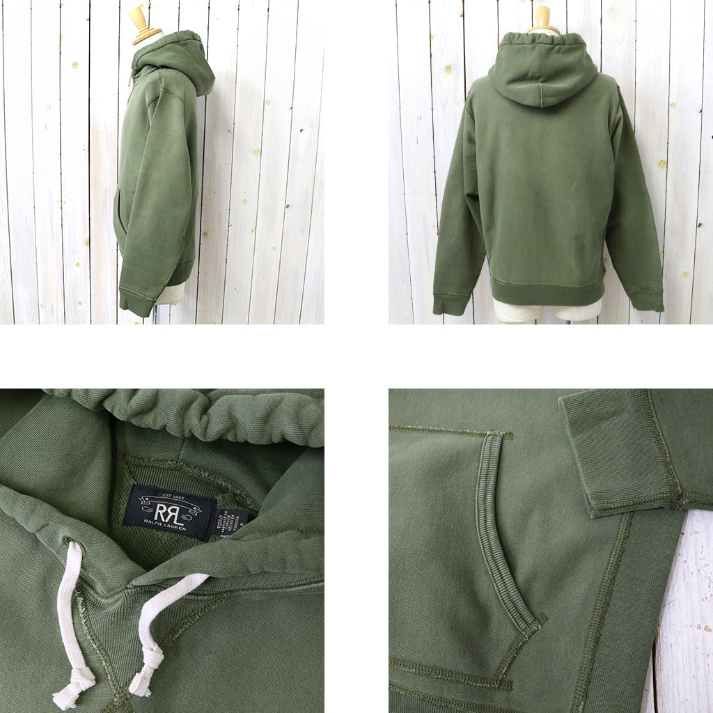 Double RL : GARMENT-DYE FLEECE HOODIE (GREEN)