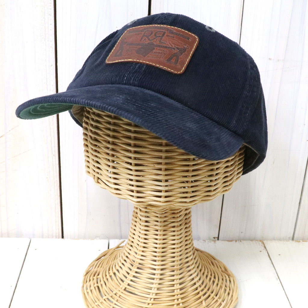 Double RL : LEATHER PATCH CORDUROY TRUCKER CAP (NAVY)