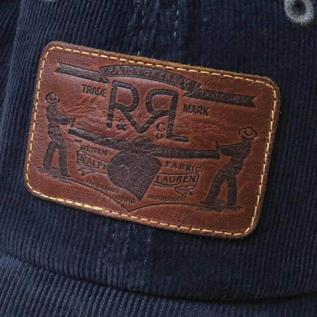 Double RL : LEATHER PATCH CORDUROY TRUCKER CAP (NAVY)