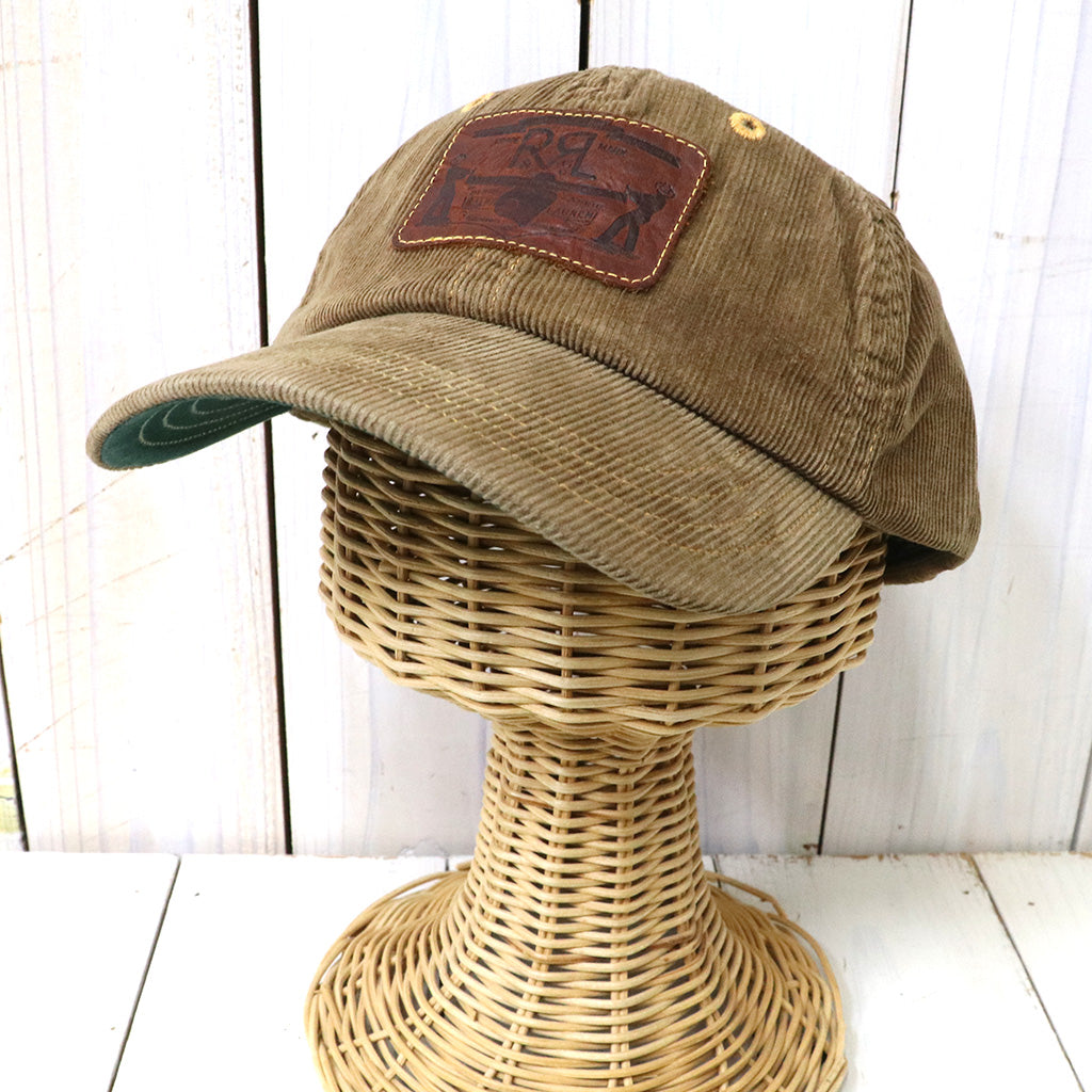 Double RL : LEATHER PATCH CORDUROY TRUCKER CAP (BROWN)