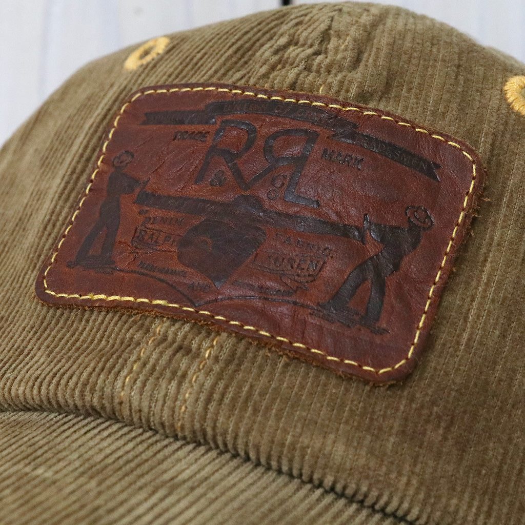 Double RL : LEATHER PATCH CORDUROY TRUCKER CAP (BROWN)