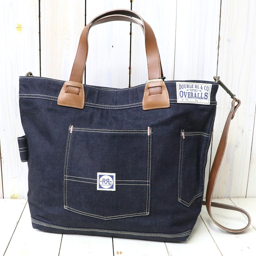 Double RL : LEATHER-TRIM INDIGO DENIM TOTE