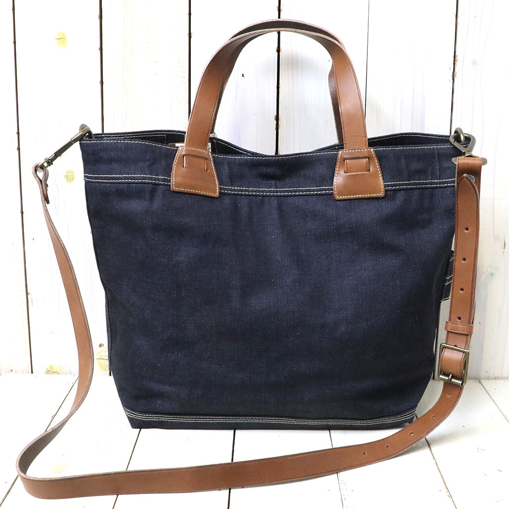 Double RL : LEATHER-TRIM INDIGO DENIM TOTE
