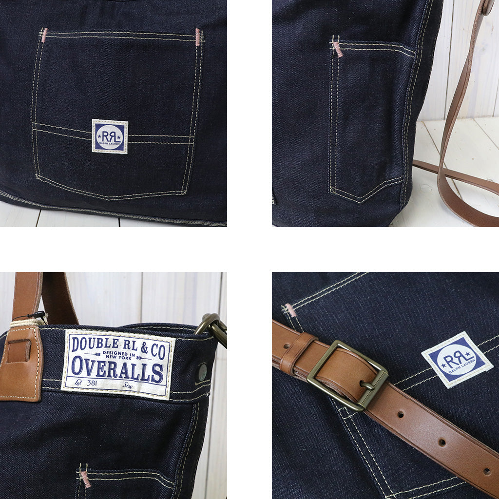 Double RL : LEATHER-TRIM INDIGO DENIM TOTE