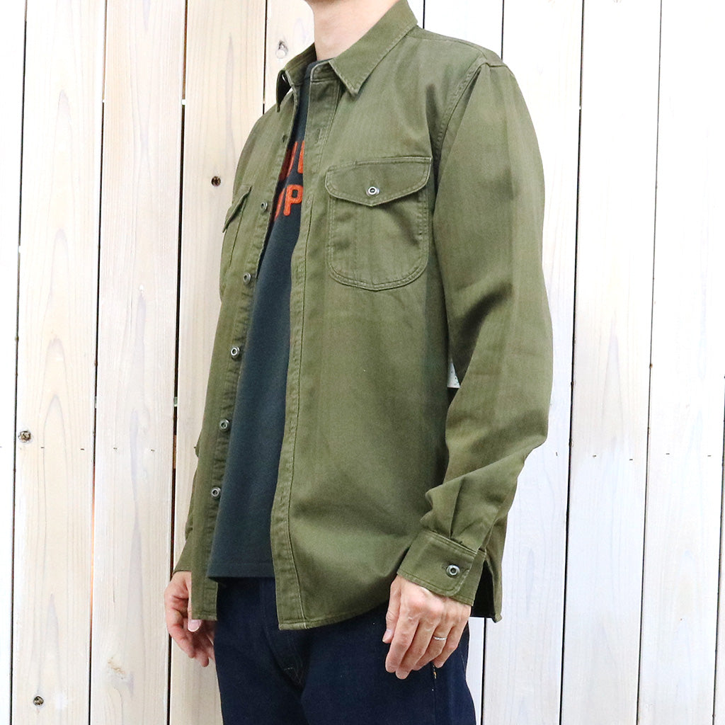 Double RL : GARMENT DYED HERRINGBONE TWILL WORK SHIRT (OLIVE)
