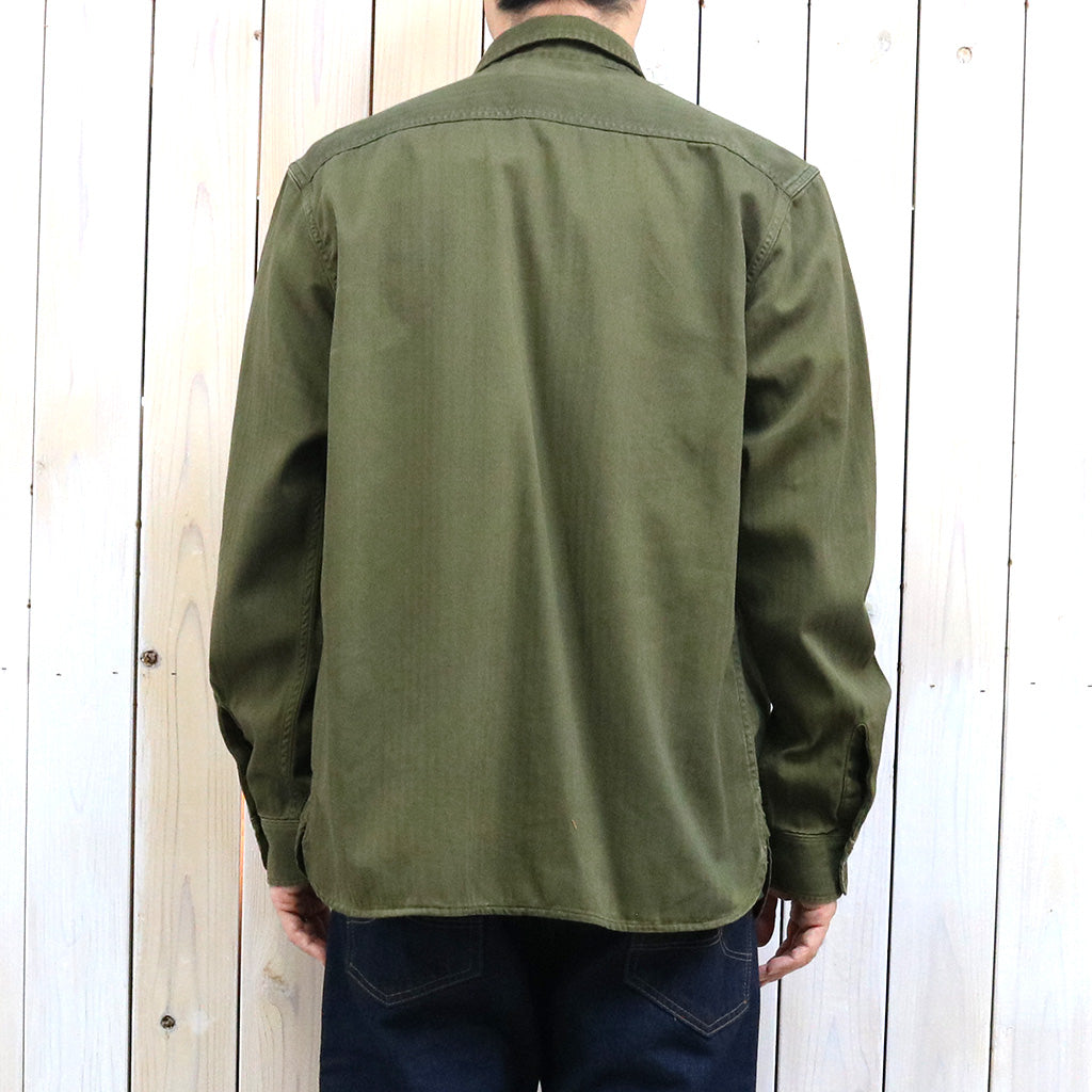 Double RL : GARMENT DYED HERRINGBONE TWILL WORK SHIRT (OLIVE)