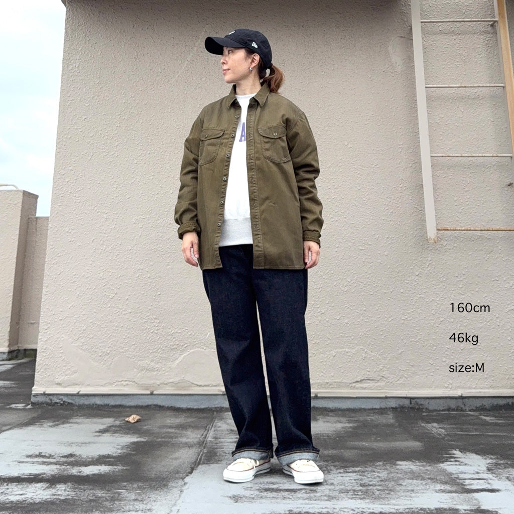 Double RL : GARMENT DYED HERRINGBONE TWILL WORK SHIRT (OLIVE)