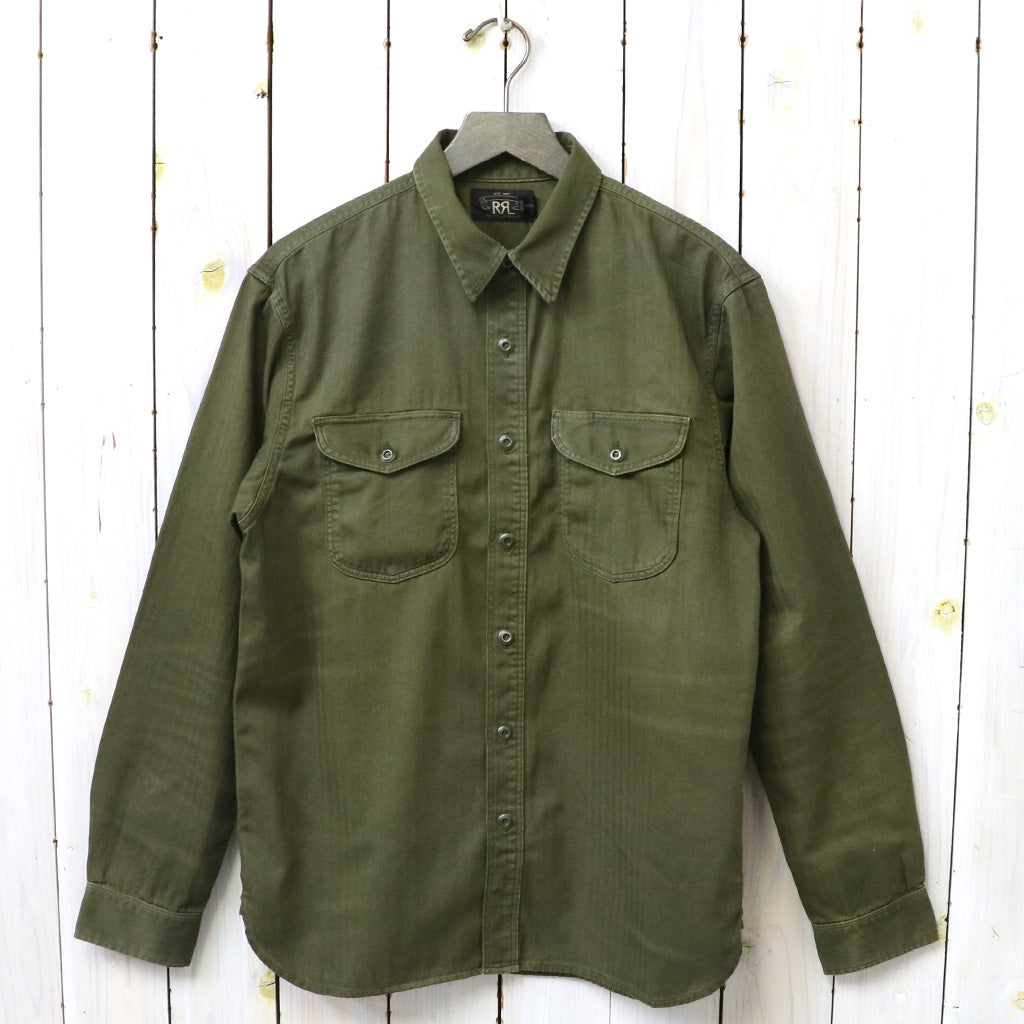 Double RL : GARMENT DYED HERRINGBONE TWILL WORK SHIRT (OLIVE)