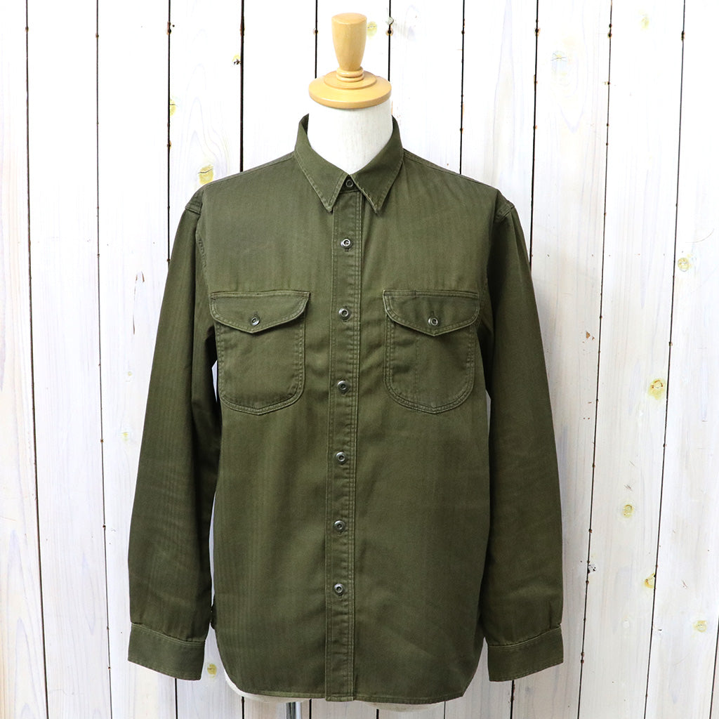 Double RL : GARMENT DYED HERRINGBONE TWILL WORK SHIRT (OLIVE)