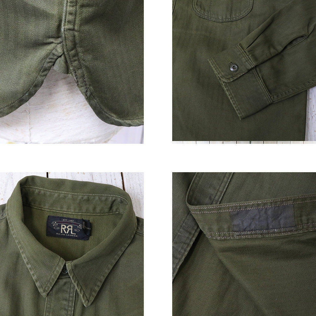 Double RL : GARMENT DYED HERRINGBONE TWILL WORK SHIRT (OLIVE)
