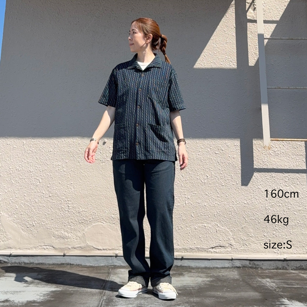Double RL : INDIGO PRINT JERSEY CAMP SHIRT (NAVY)