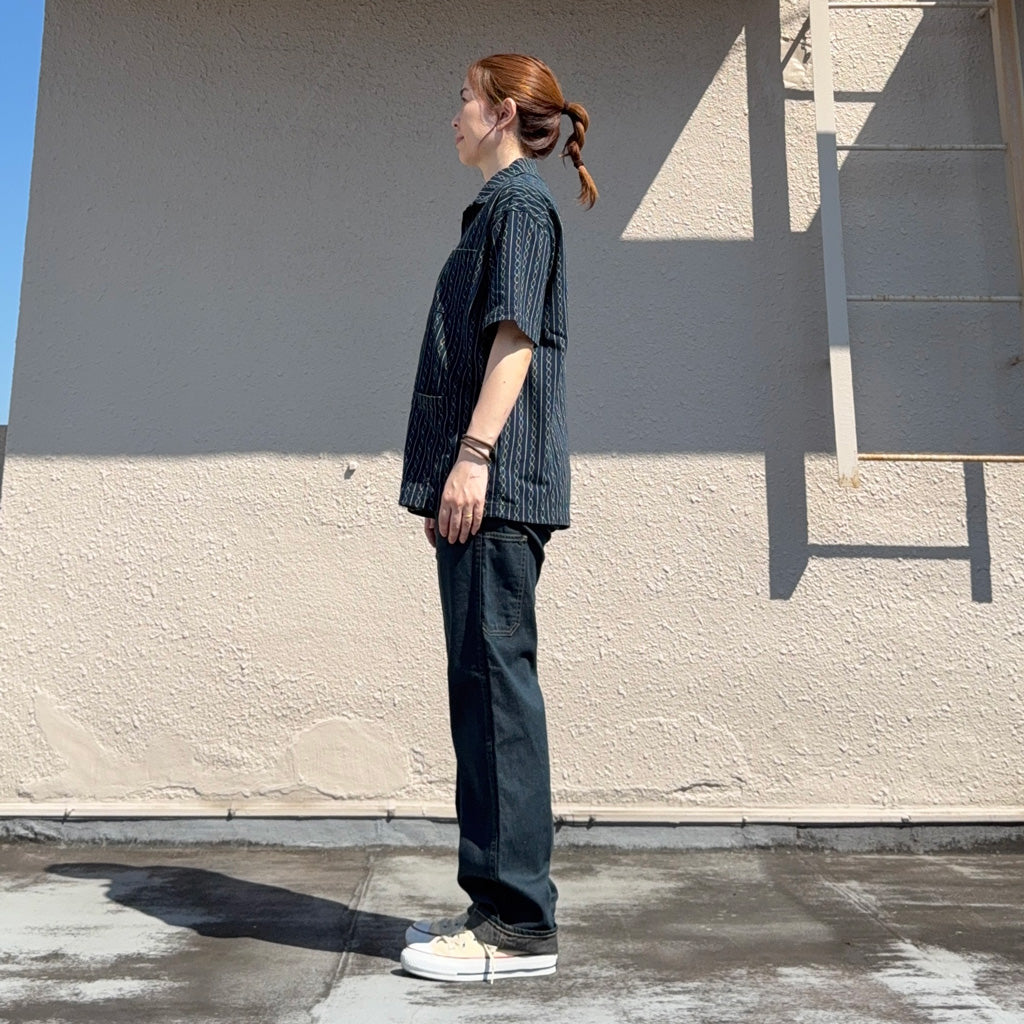 Double RL : INDIGO PRINT JERSEY CAMP SHIRT (NAVY)
