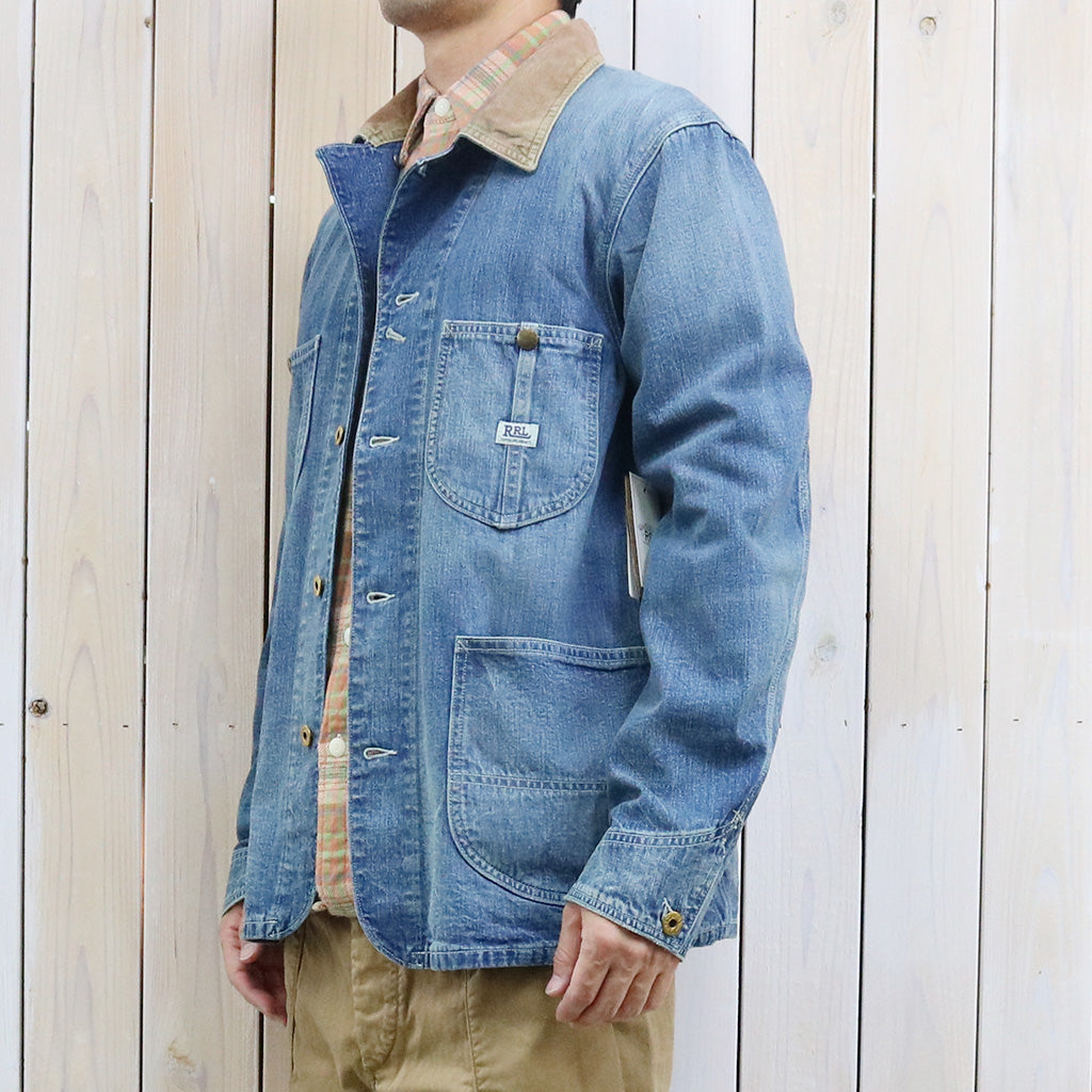 Double RL : CORDUROY-COLLAR INDIGO DENIM JACKET (BLUE)
