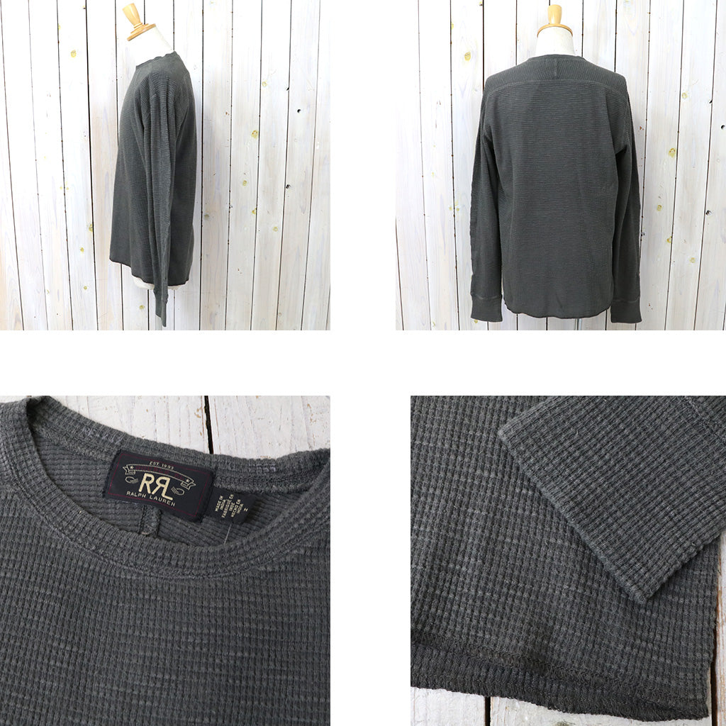 Double RL : WAFFLE-KNIT CREWNECK (FADED BLACK CANVAS)