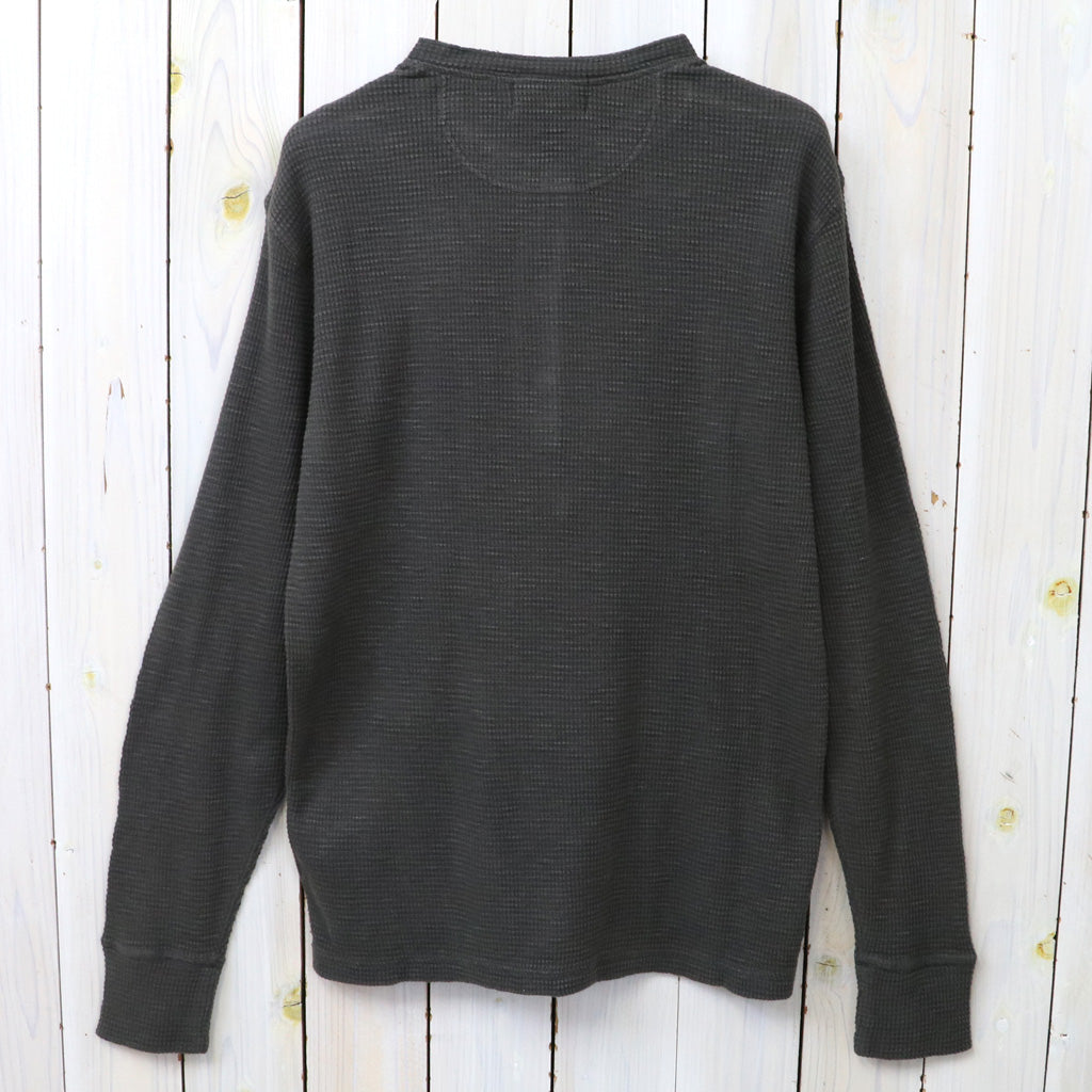 Double RL : WAFFLE-KNIT HENLEY NECK (FADED BLACK CANVAS)