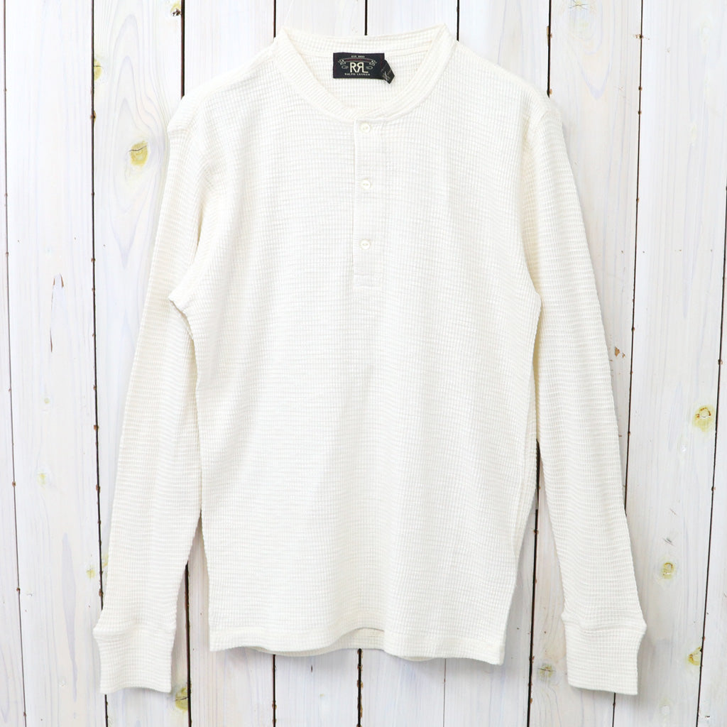 Double RL : WAFFLE-KNIT HENLEY NECK (PAPER WHITE)