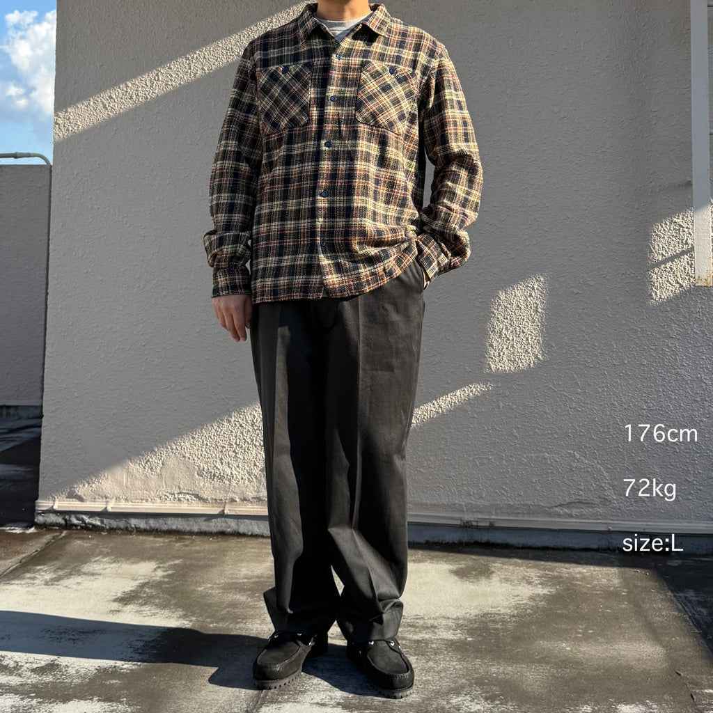 Double RL : CHECK TWILL CAMP SHIRT (NAVY MULTI)