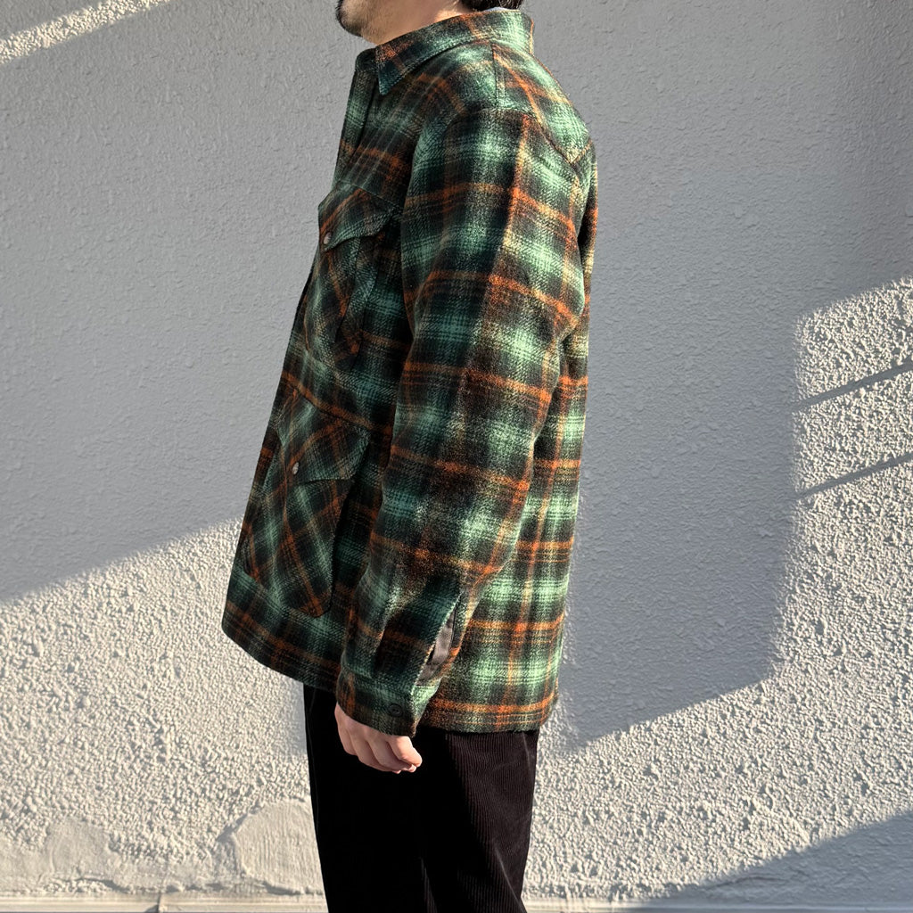 Double RL : PLAID WOOL TWILL OVERSHIRT (GREEN)