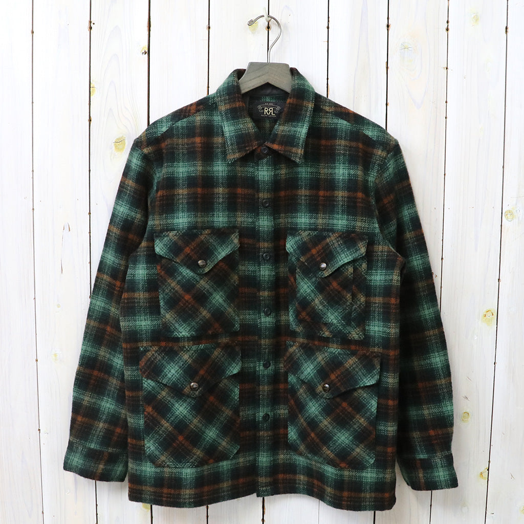 Double RL : PLAID WOOL TWILL OVERSHIRT (GREEN)
