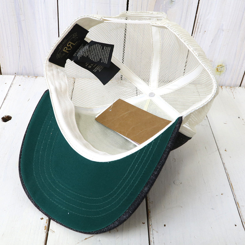 Double RL : RRL RANCH LOGO DENIM TRUCKER CAP (BLACK/WHITE)