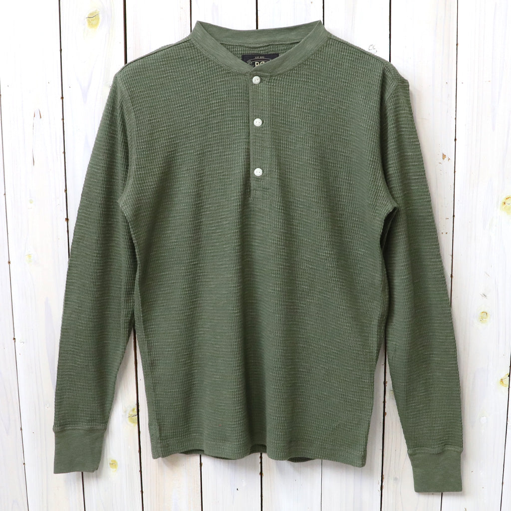 Double RL : GARMENT-DYED WAFFLE-KNIT HENLEY SHIRT (TREE GREEN)