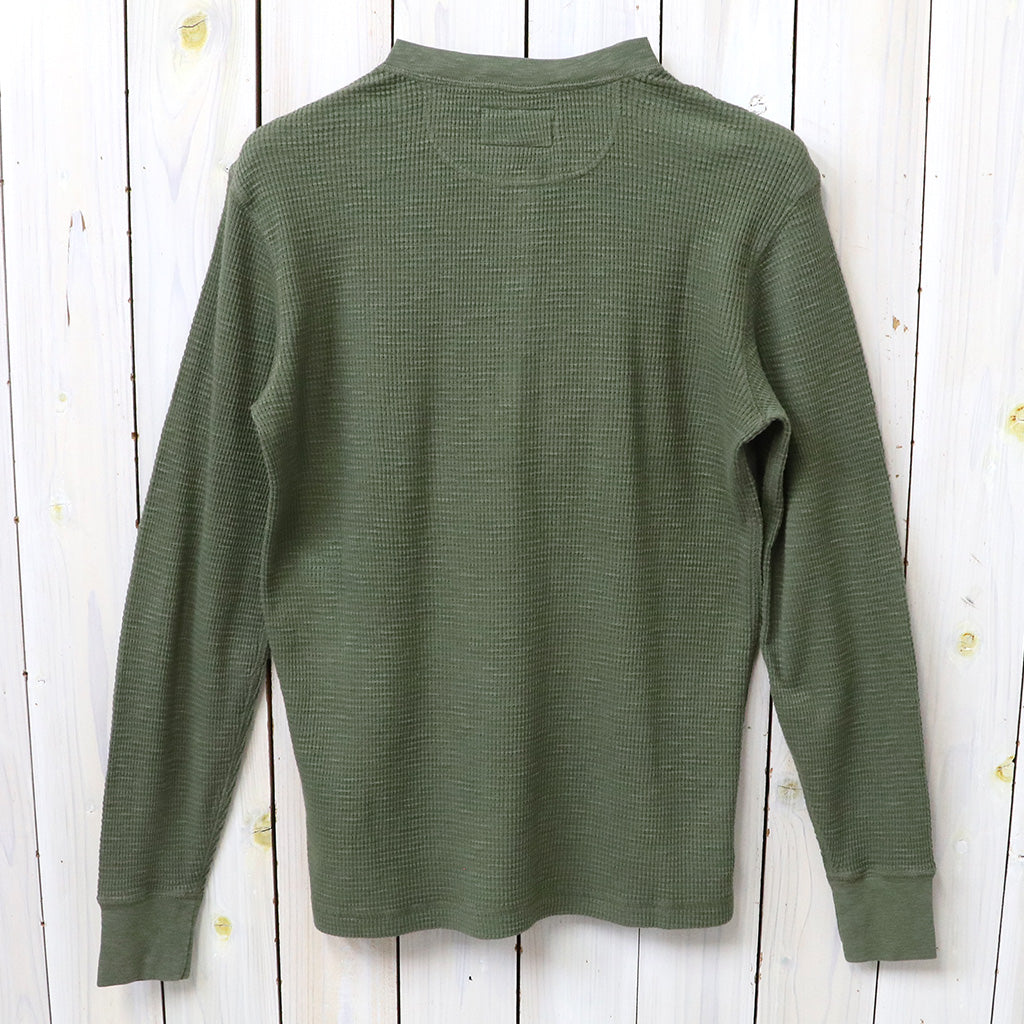 Double RL : GARMENT-DYED WAFFLE-KNIT HENLEY SHIRT (TREE GREEN)