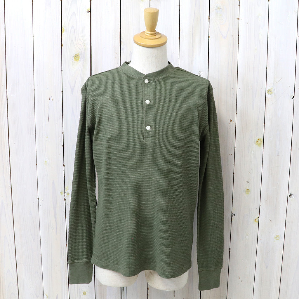 Double RL : GARMENT-DYED WAFFLE-KNIT HENLEY SHIRT (TREE GREEN)