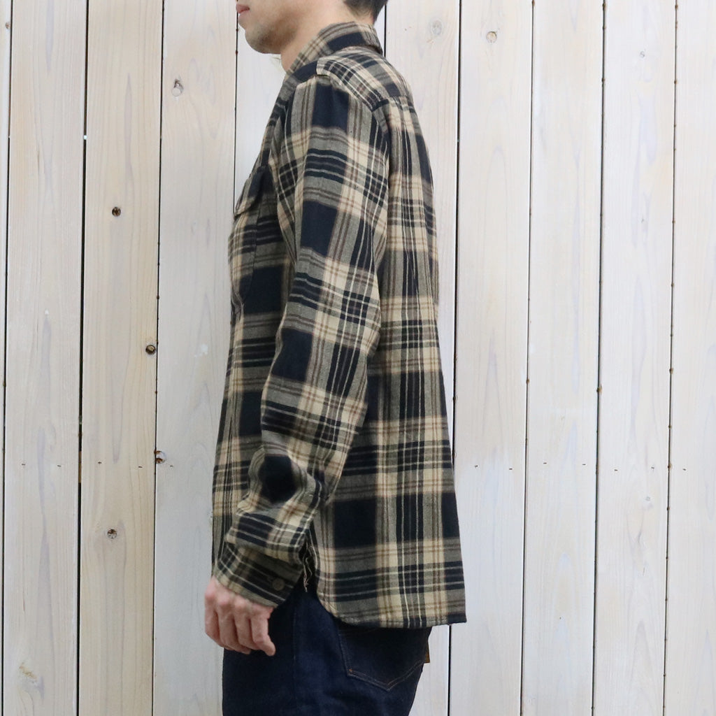 【SALE30%OFF】Double RL : PLAID COTTON LINEN WORK SHIRT (BLACK/BROWN/TAN)