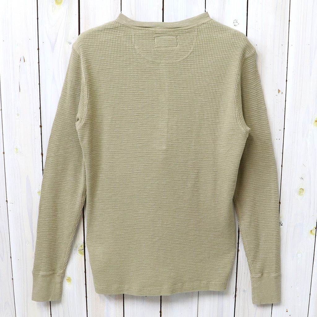 Double RL : GARMENT-DYED WAFFLE-KNIT HENLEY SHIRT (SPRING BEIGE)
