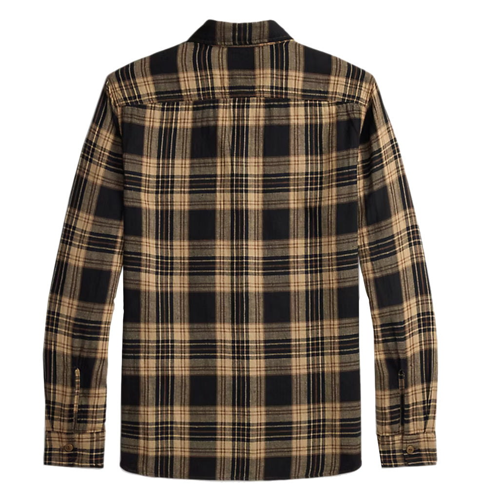 【SALE30%OFF】Double RL : PLAID COTTON LINEN WORK SHIRT (BLACK/BROWN/TAN)