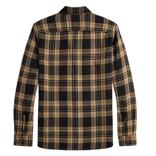 Double RL : PLAID COTTON LINEN WORK SHIRT (BLACK/BROWN/TAN)