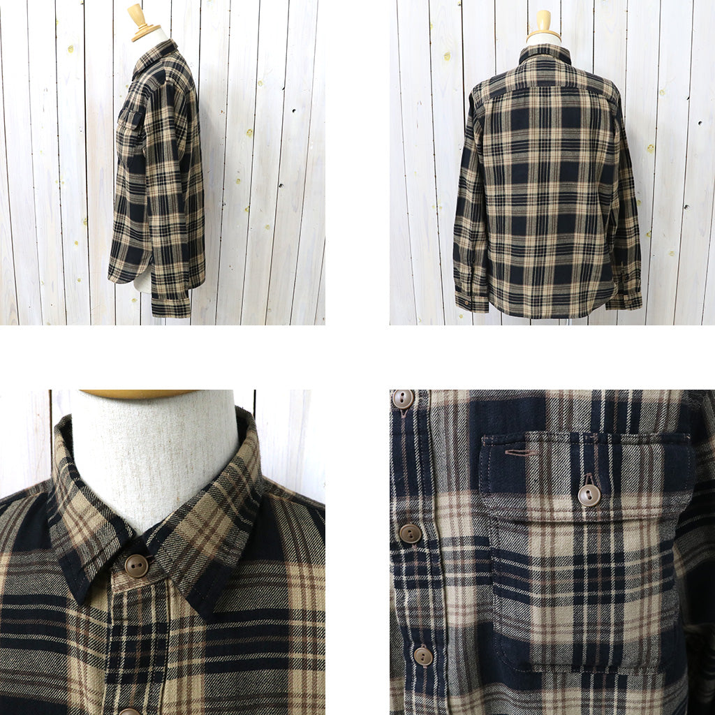 【SALE30%OFF】Double RL : PLAID COTTON LINEN WORK SHIRT (BLACK/BROWN/TAN)