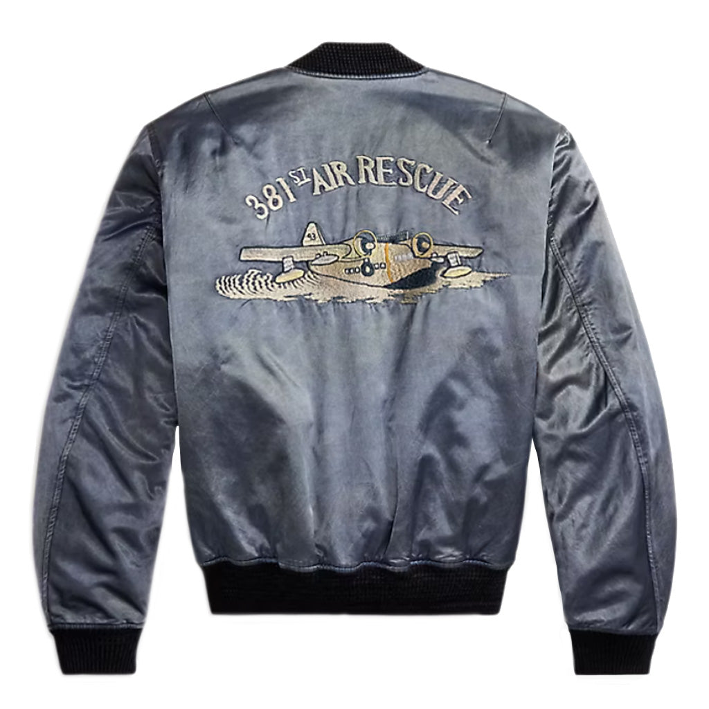 【SALE30%OFF】Double RL : EMBROIDERED SATIN FLIGHT JACKET