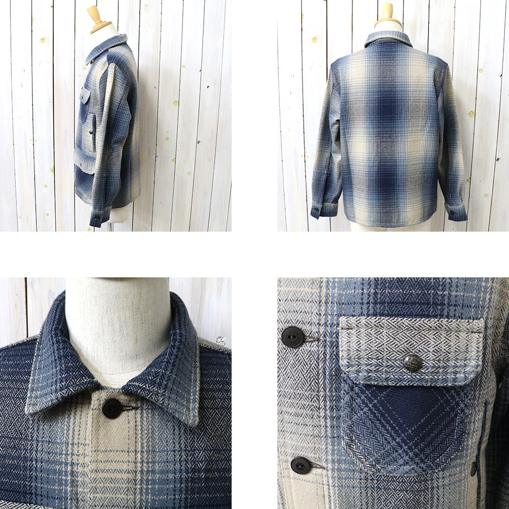 Double RL : PLAID WOOL TWILL OVERSHIRT (BLUE/CREAM)