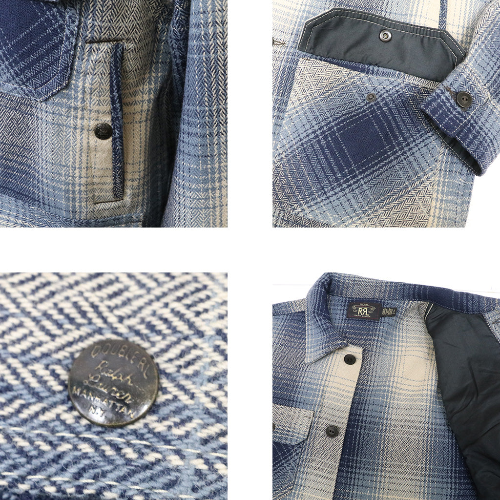 Double RL : PLAID WOOL TWILL OVERSHIRT (BLUE/CREAM)